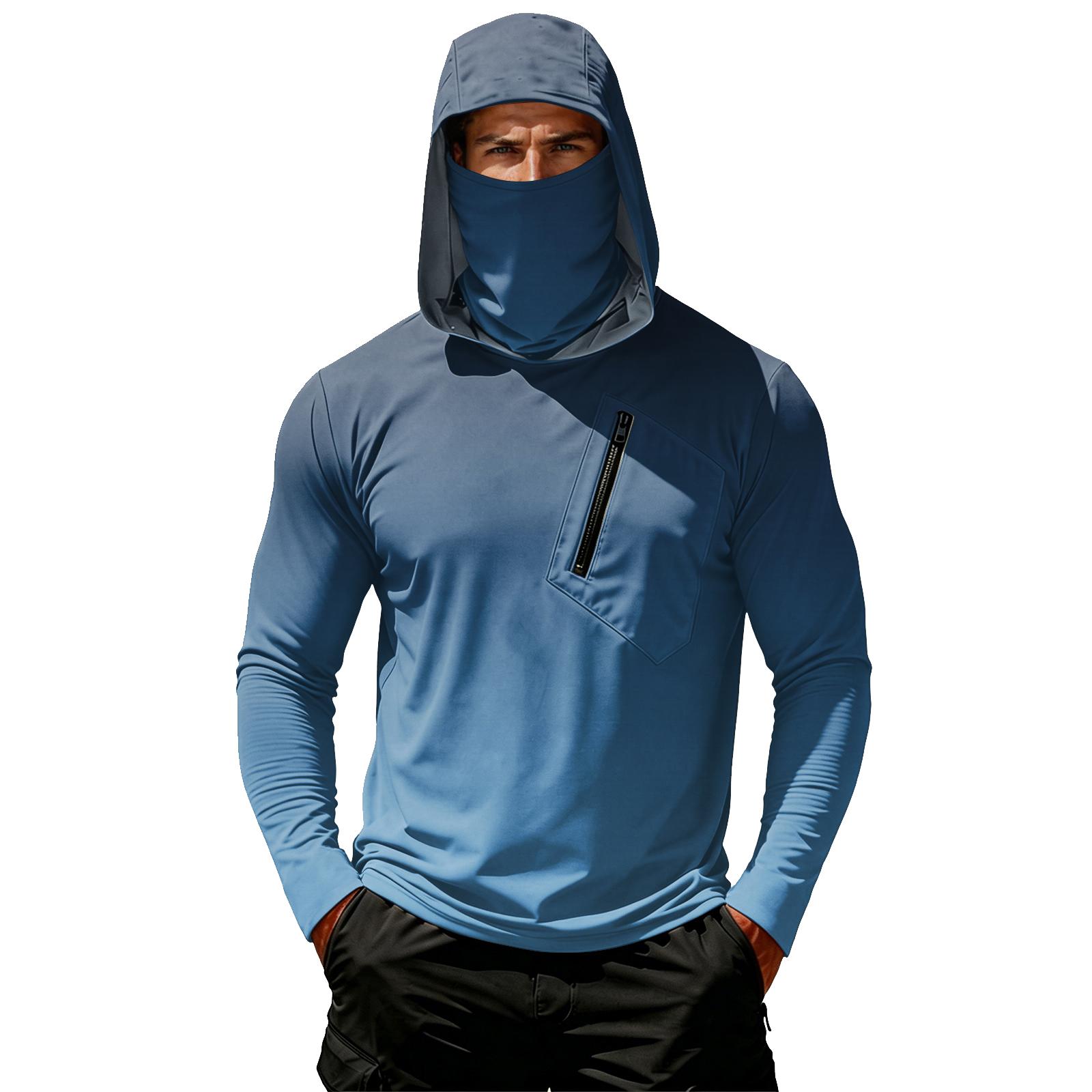 

Men s Casual Hooded Long Sleeve Sunscreen Top XL небо синє кольору