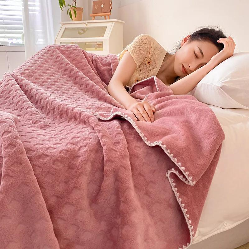 2024 New Class A Soft Waxy Stroking Cats Blanket Four Seasons Air Conditioning Blanket Waffle Double Layer Composite Blanket