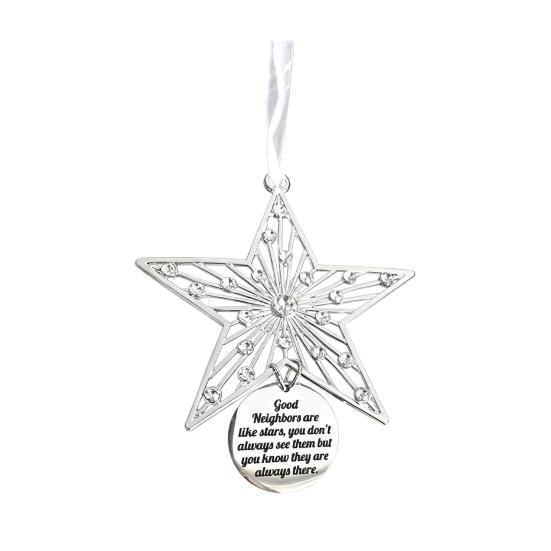 Christmas Friendship Charm Gift Metal Hanging Snowflake/Star/Round/Snowman Shaped Decoration with Blessing