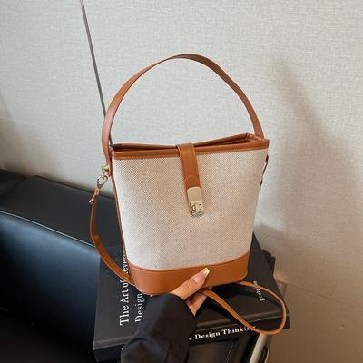 Fashion Portable Contrasting Bag Women's Summer New Textured Commuter Bag Shoulder Messenger Bag Casual Bucket Bag