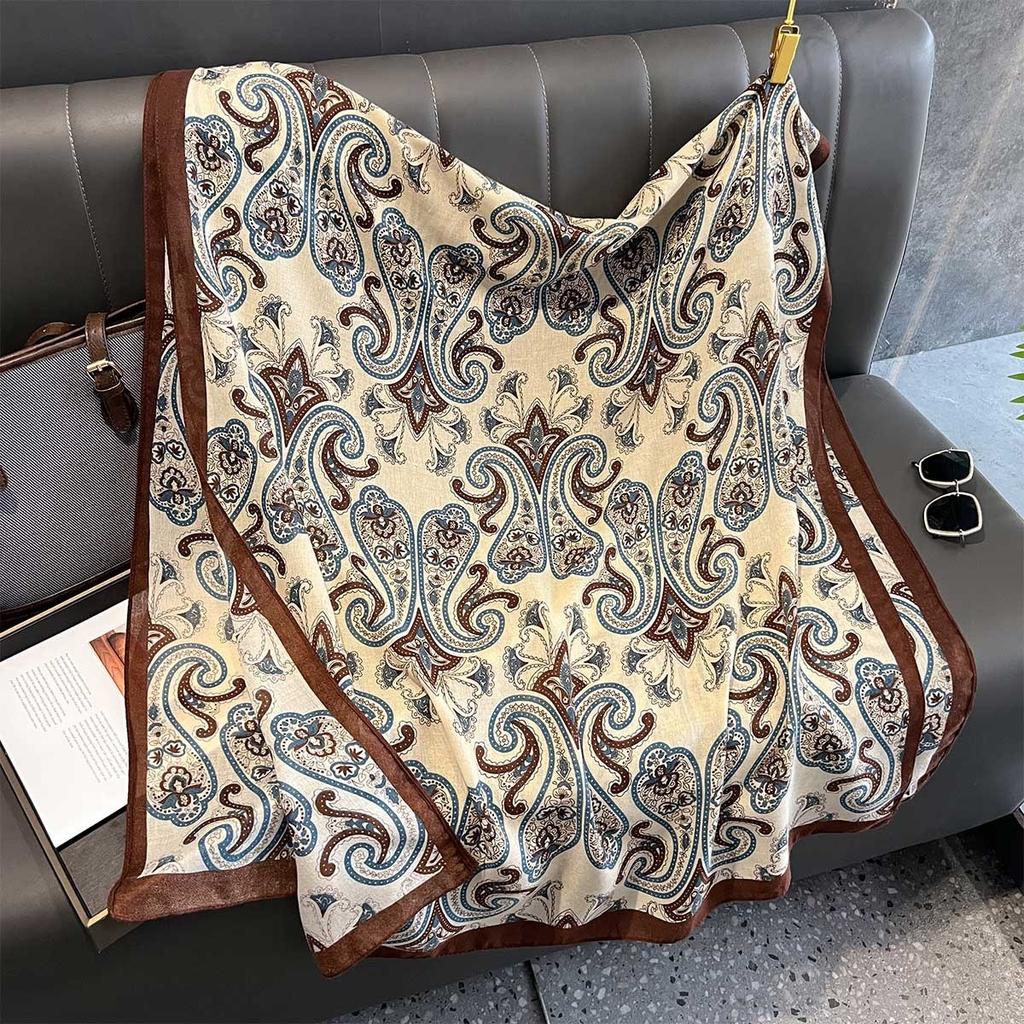 180X90Cm Cashew Flower Cotton Linen Scarf Light And Soft Shawl In Autumn Winter Warm And Sun Protection Beach Towel For Travel