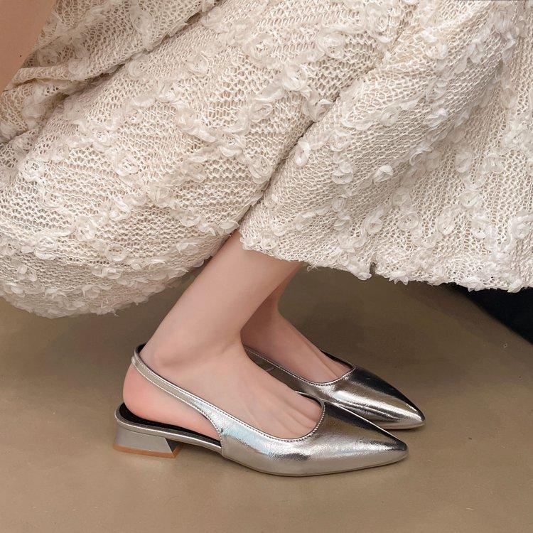 Women's Leather Pointed Toe Slingback Slip-on Flats Sandals Soft Comfortable Casual Female Summer Daily Footwear Shoes