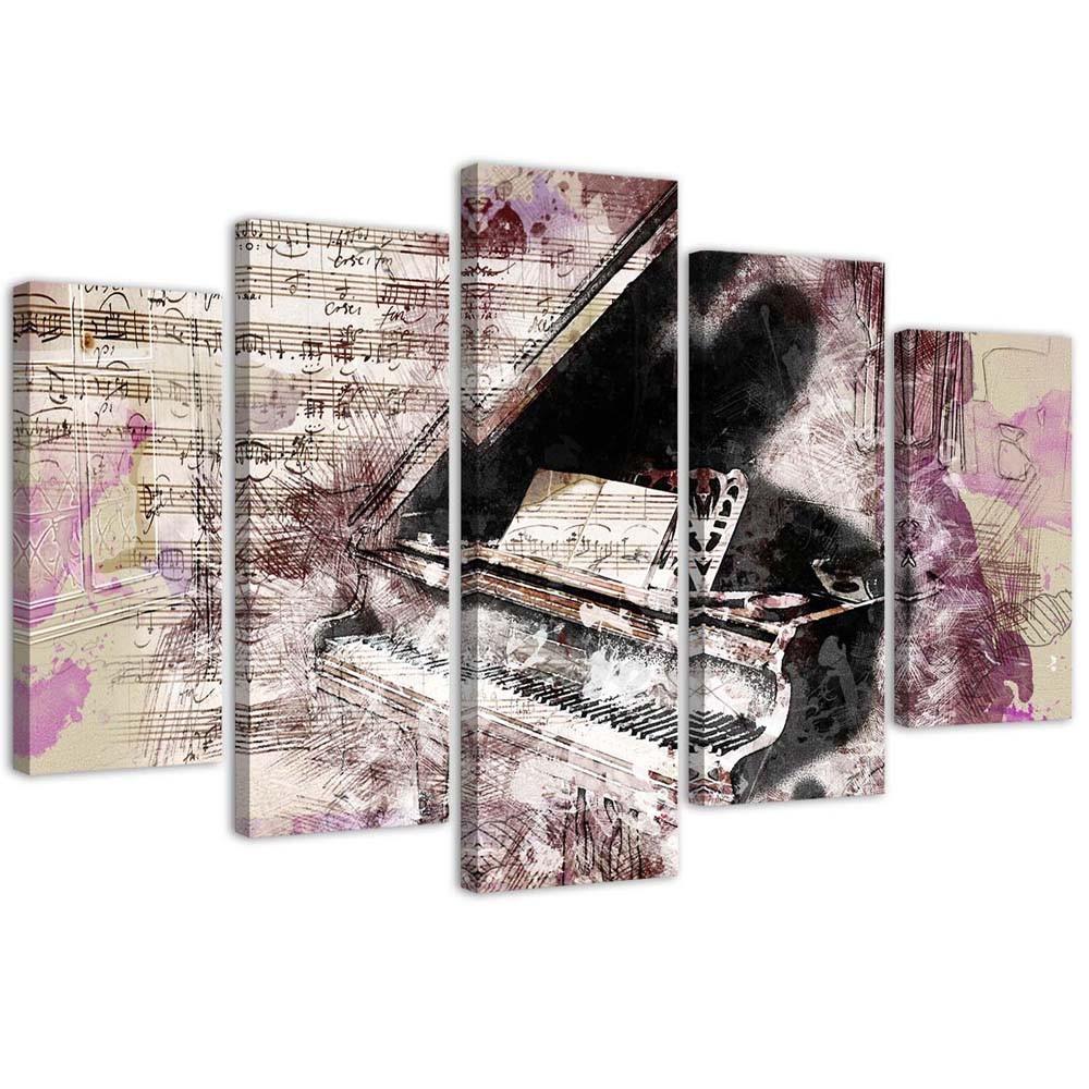 Obraz na plátně z pěti kusů Piano Abstract Purple Vintage