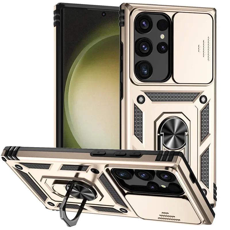 Armor Shockproof Phone Case For Samsung Galaxy S24 S23 S22 S21 S20 S10 Ultra S23FE S21FE Note 20 Lens Protect Ring Holder Cover