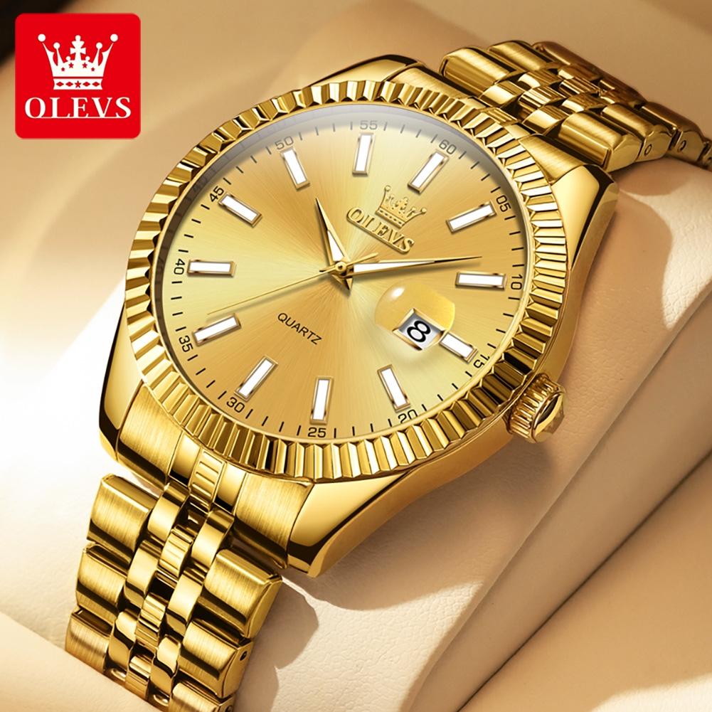 OLEVS 5593 Men's Watches Luxury Business Wristwatch Top Brand Calendar Stainless Steel Waterproof Luminous Quartz Watch for Man