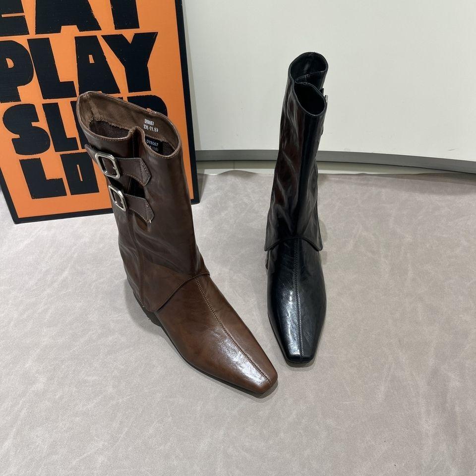 2025 autumn and winter new heightening stacking boots European and American style knight boots women's two wear removable sleeve short boots pointed