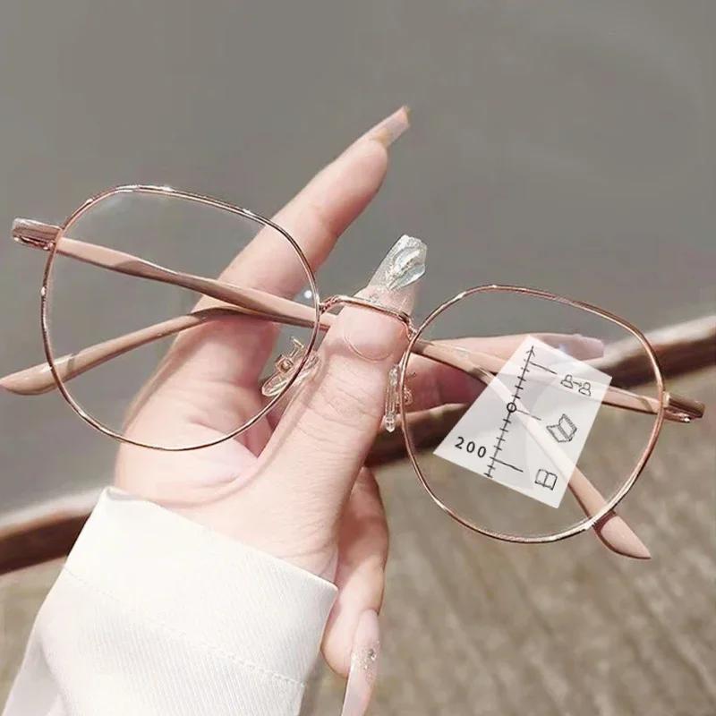 Damen Multifokale Brille mit rundem Rahmen Herren Damen Ultraleicht Nah- und Fernsicht Alterssichtigkeit Brille Luxus HD-Gläser Lesebrille