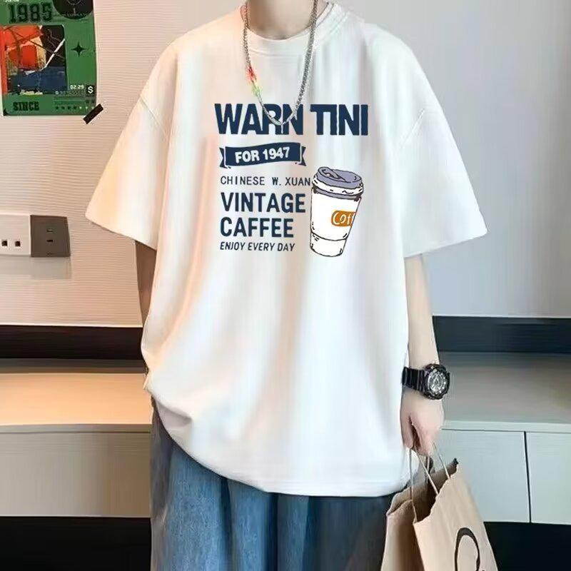 

Мужская модная футболка свободного кроя с коротким рукавом и принтом для лета M белый