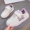2025 autumn girls little white shoes leather surface new casual versatile board shoes sports waterproof soft sole cartoon non-slip