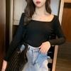 "2023 Autumn/Winter Korean Slim Square Neck Long-Sleeve Knitted Sweater for Women"