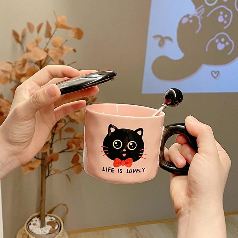 New Birthday Gift for Girls Cute Cat Cup Ceramic Mug with Lid Practical Souvenir Gift Box