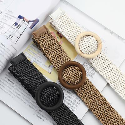 Sommer Damen Geflochtene Gürtel Elastische Gürtelschnalle Vintage Bohe Stroh Schnalle Gürtel Damen Gestrickter Gürtel Kleidergürtel Fake Stroh Taillenband