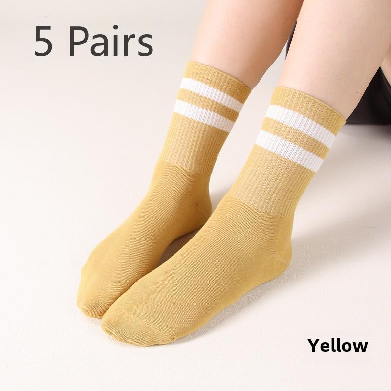 5 Pairs Women's Summer Mid-tube Socks Deodorant Women's Socks Antibacterial Boneless Striped Sports Socks Silk Stockings