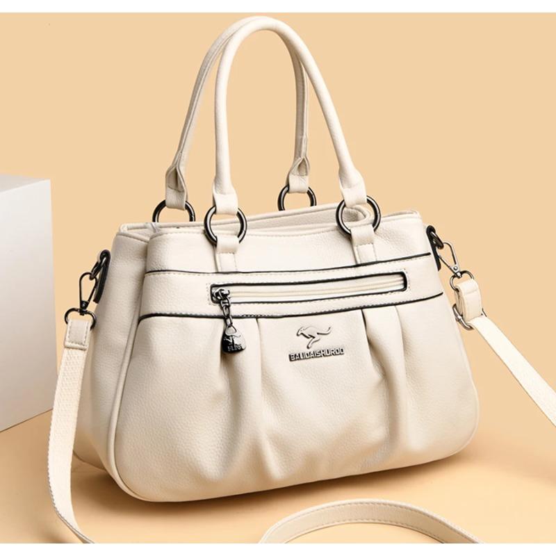 Large Capacity Tote Bag for women/Leather Womens/Ladies Ruched Leather Handbag