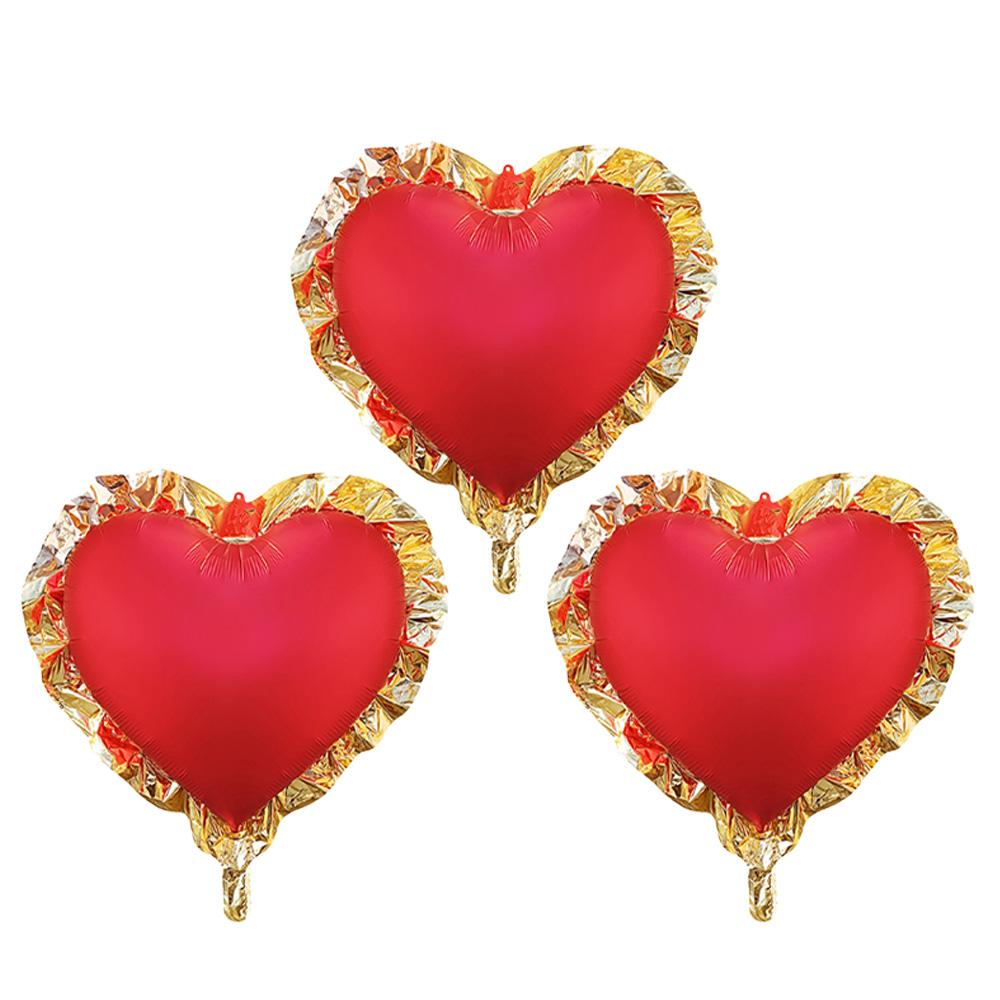 3-Pack of 27inch Heart-Shaped Aluminum Foil Balloons with Gold-Edged Hearts, Suitable for Valentine s Day, Birthday Parties, Weddings, En Other