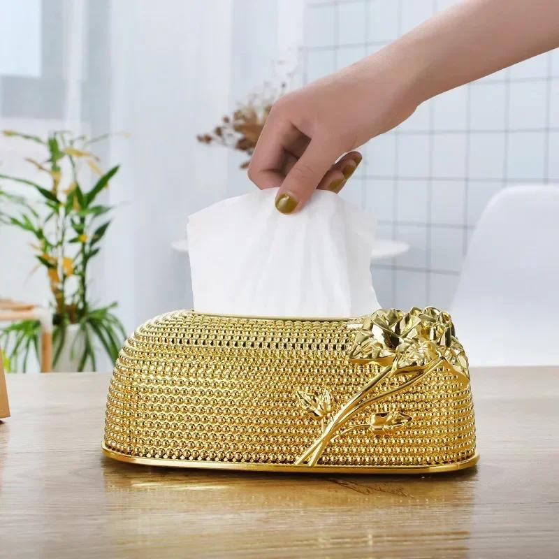 1 ks Kreatívny európsky štýl reliéfna ruža krabička na vreckovky Kreatívny ľahký luxusný štýl Domáca dekorácia na stôl Úložný box