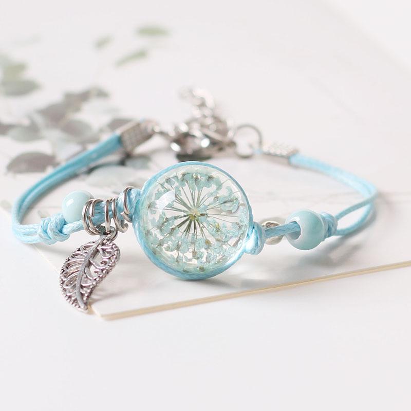 Four-Leaf Clover Dried Flower Ceramic Bracelet - Original Feminine Braided Design