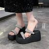 2025New Heeled Sandals Ladies Crystals Platform High Heels Slippers Woman Summer  Wedges Shoes Beige Sandalese Femme Confortable