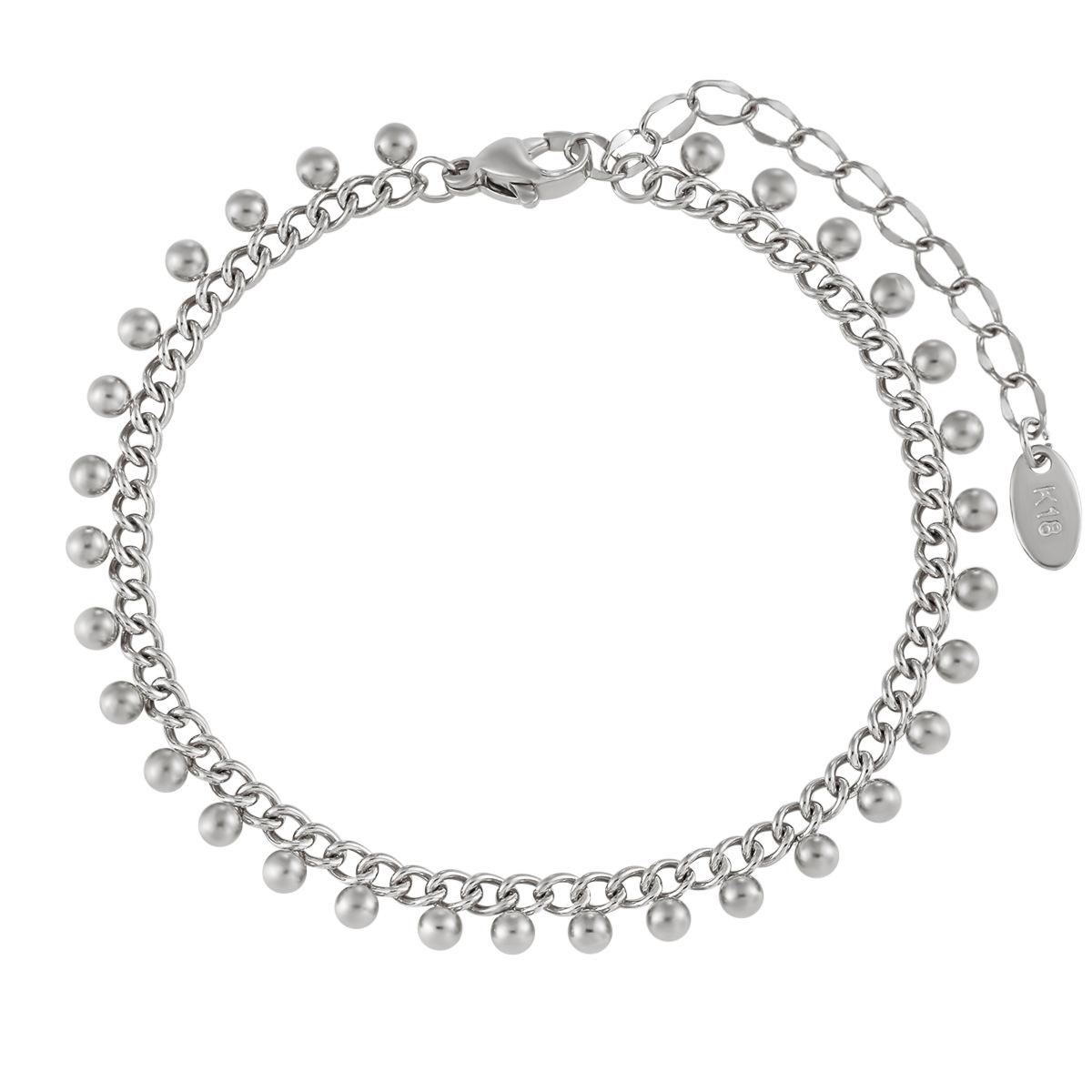 Elegant Tassel Bead Link Bracelet Fine Polished Stainless Steel Long Lasting Plating Ladies Minimalist Bracelet 17.5cm&vintage