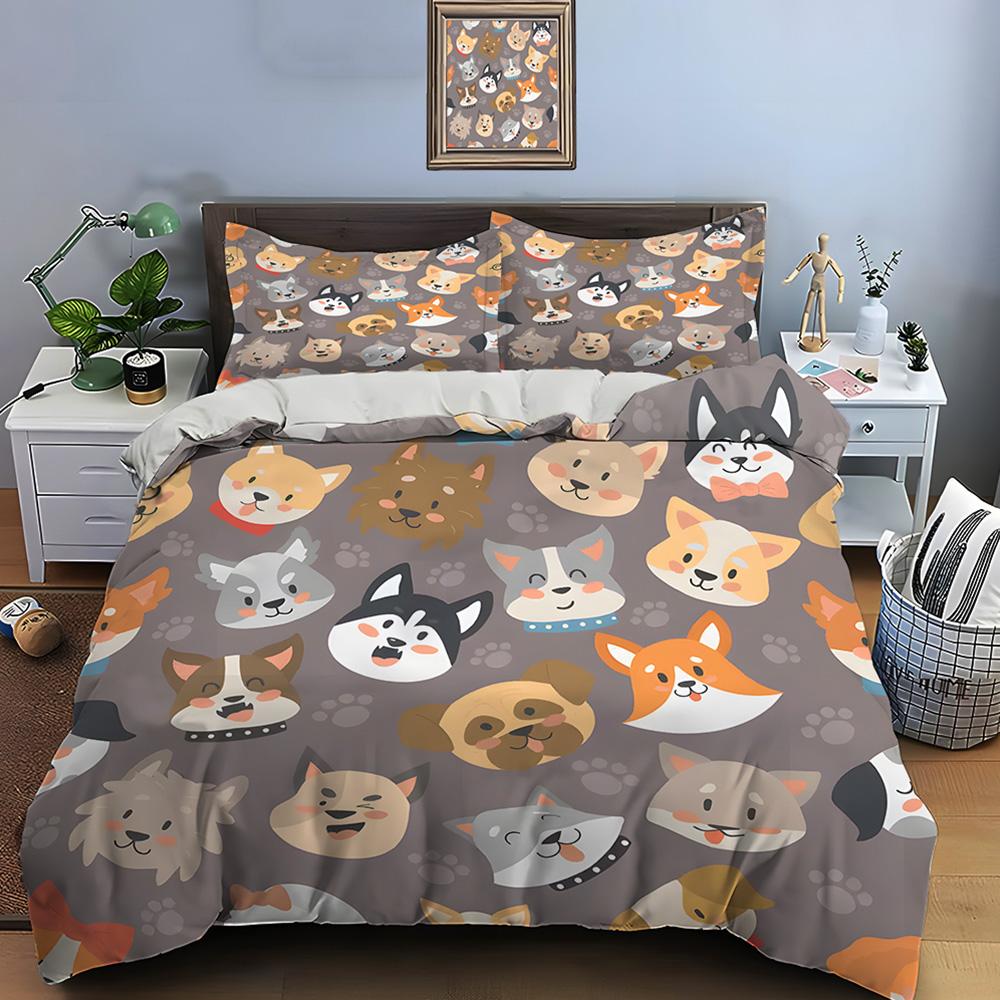 Cartoon dog pattern background Print Bedding Set 1 Duvet Cover 2 Pillowcases for Adult and Children Luxury Gift Full Size