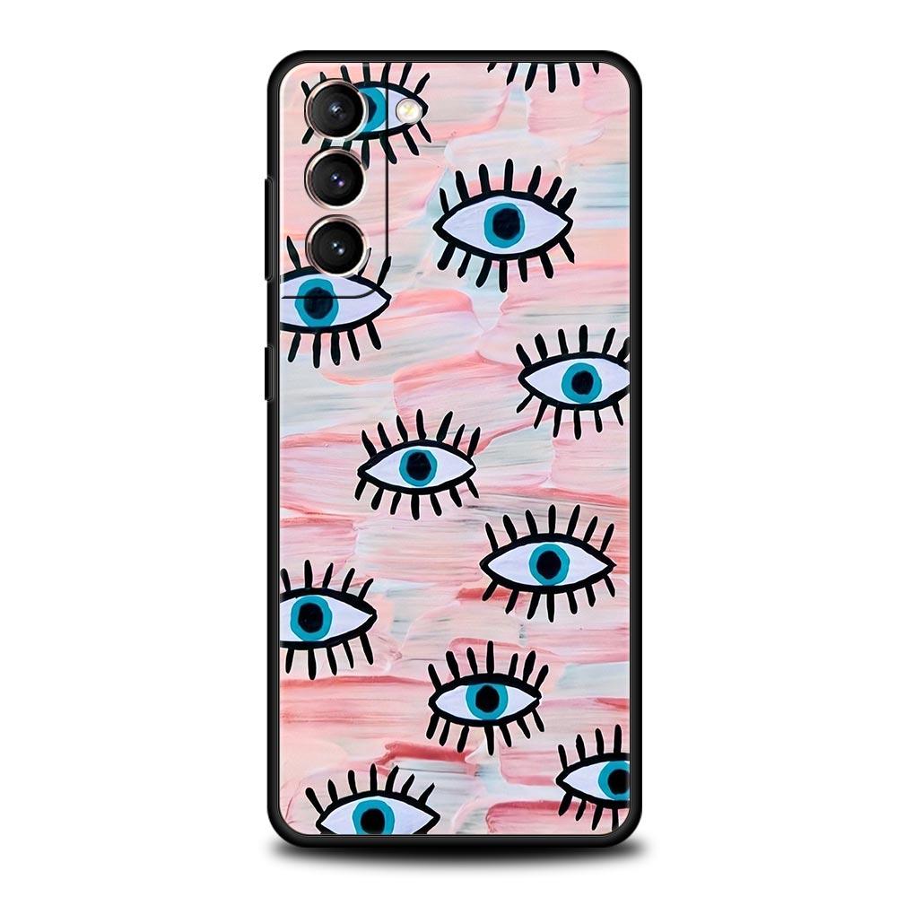 Phone Case For Samsung Galaxy S23 S22 Ultra S20 S21 FE 5G S10 S9 Plus S10E S8 Note 20 Black Cover Lucky Eye Blue Evil Eye Print