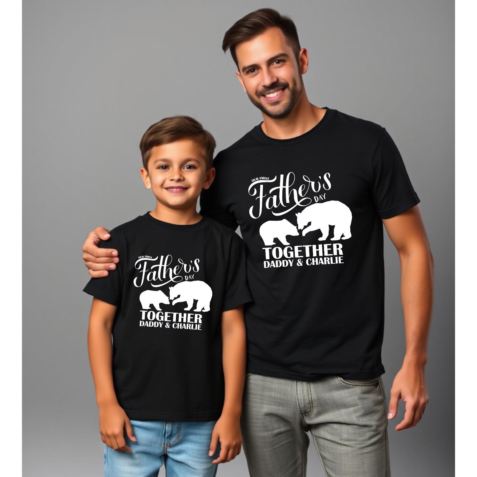 Personalised First Fathers Day Shirt Custom Name Matching Papa Bear Graphic Top XXL