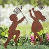 **1pc Metal Silhouette Boy Girl Art Outdoor Garden Farmhouse Decor**