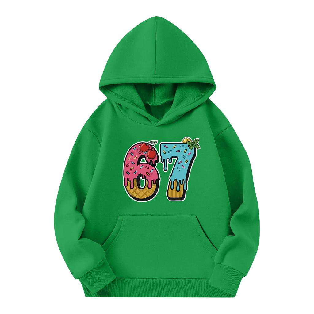 Kids' Long Sleeve Loose Pullover Letter Print Drawstring Hooded Sweatshirt