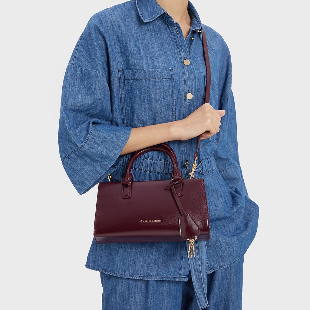 Charles & Keith Kerry Series Minimalist Shoulder Bag With Pendant PU Handbag Small Women handbags Black Light-Pink Cream CK2-30271481