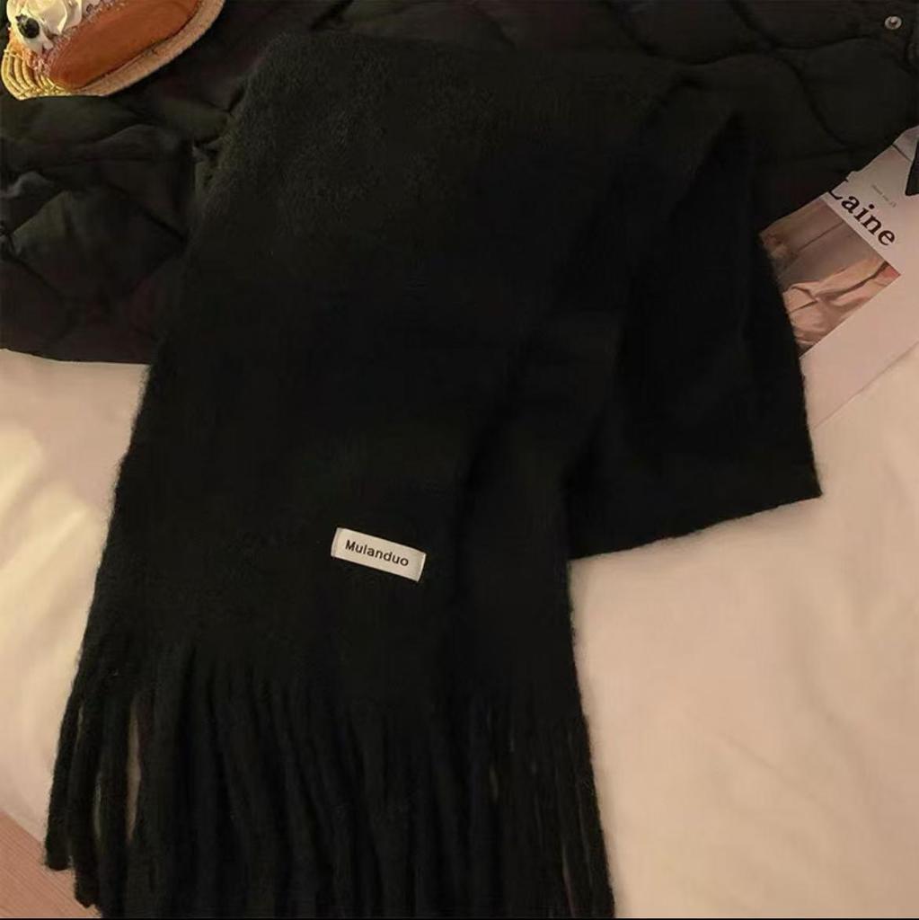 Korean Style Wool-Blend Tassel Scarf - Soft, Warm, and Solid Color for Women and Students