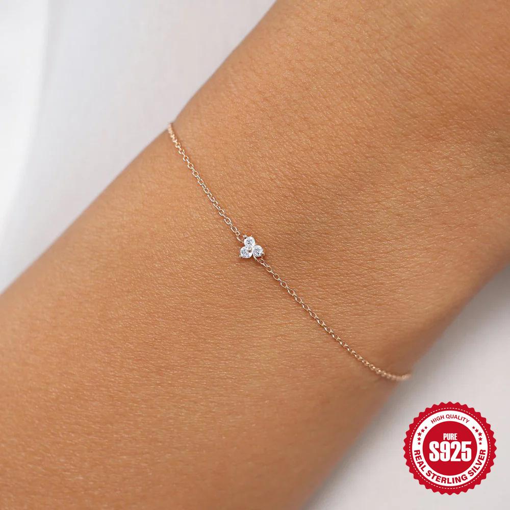 S925 Sterling Silver Fashion Women'S Minimalist Triangle Diamond Classic Basic Temperament Bracelet Bracelet