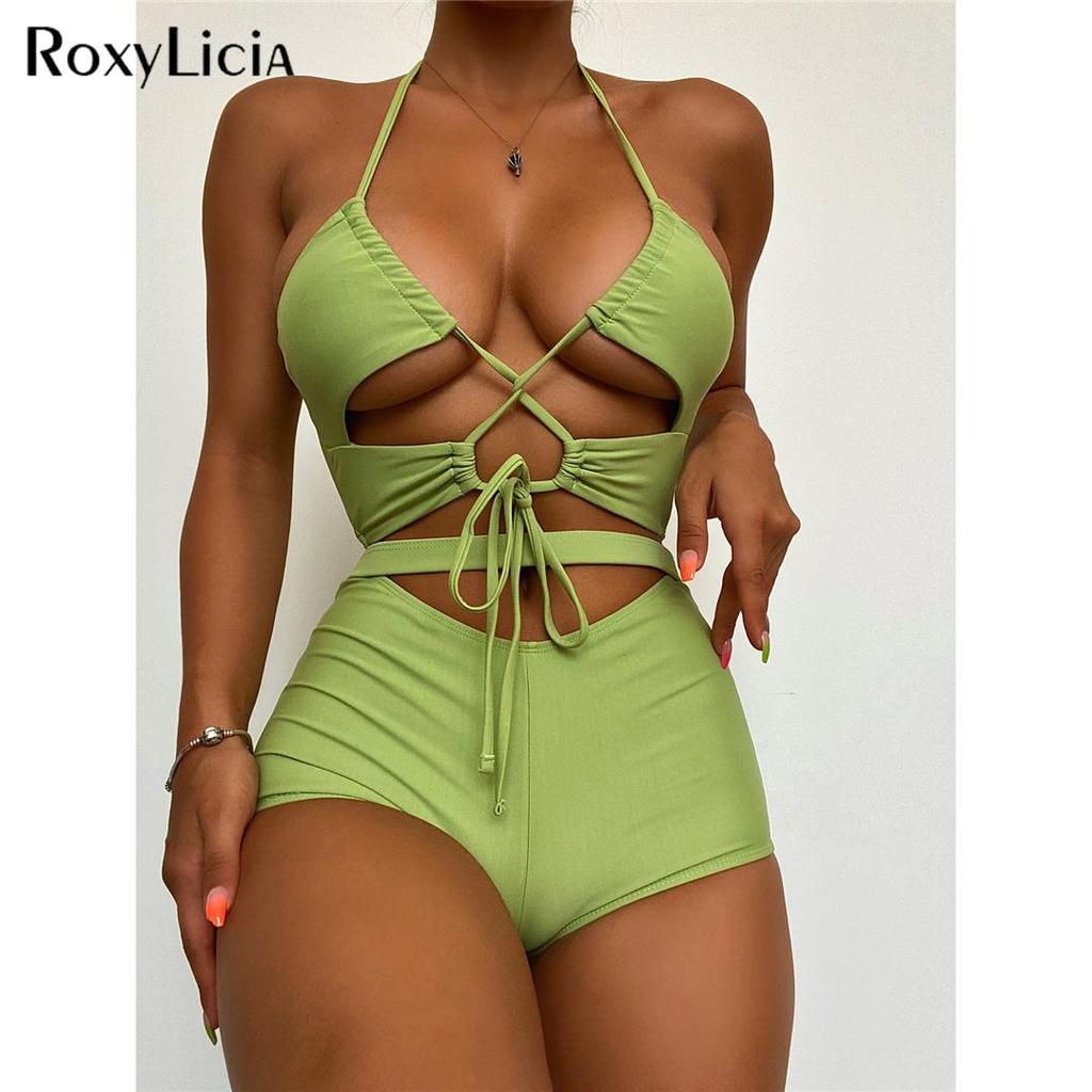 Ohlávka Šortky Vysoký pas Bikiny Dámské Plavky Dámské Plavky Dvoudílné Bikiny Souprava Koupání Plavky Lady