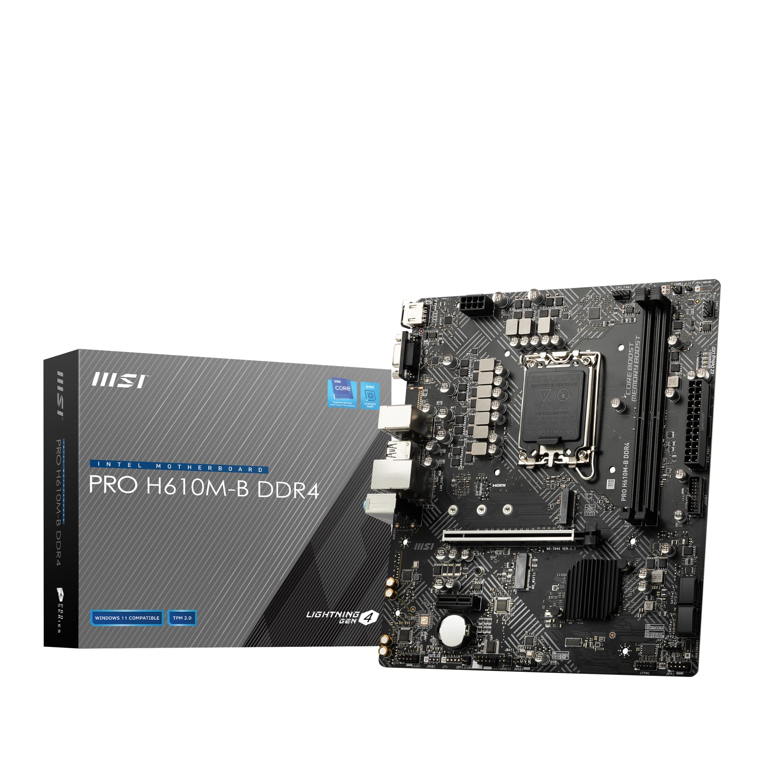 

Материнська плата MSI PRO DDR4 з Intel H610, сумісна з ЦП 12-го покоління MB5702 H610M-B Micro-ATX [з набором мікросхем] (LGA1700)