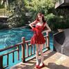 French temperament waist short skirt seaside vacation style red suspender dress women's small beach dress