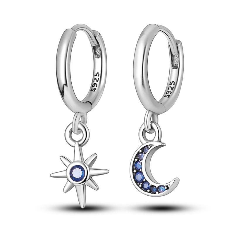925 Sterling Silver Love Feather Moon Star Heart Earrings Fit Original Charms Hoop for Women Girls Stud Earring Jewelry Gifts