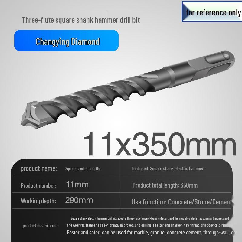 Three-Flute Round & Square Shank Drill Bit for Concrete, Cement, Rebar, Stone, Granite, Marble.