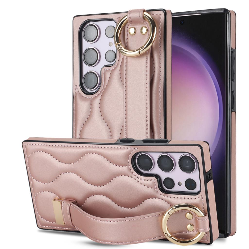 Hand Strap Kickstand Case pro Samsung Galaxy S23 24 Ultra S22 Plus Note 20 Fashion Vegan Kůže Skin Feeling Phone Coque Coque