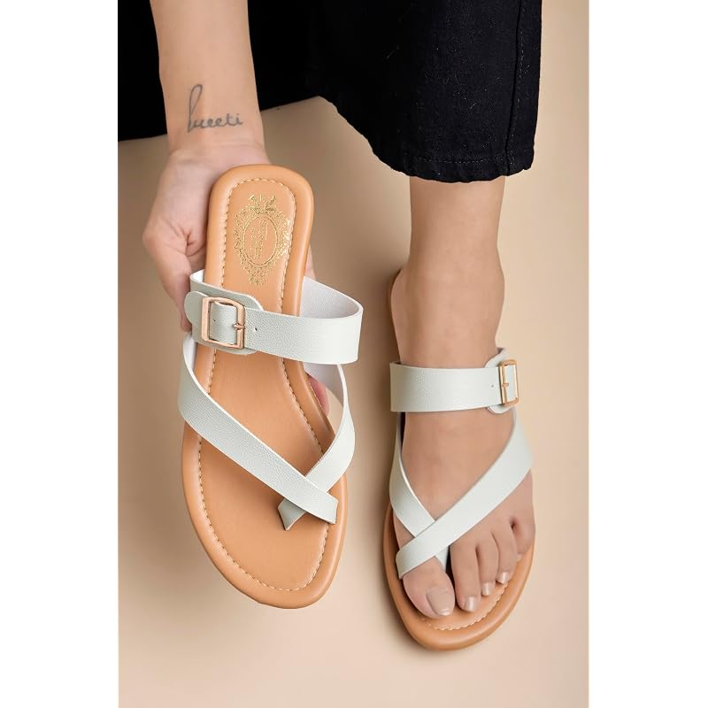 Shoetopia Stylish Side Buckle Detailed Black Flats For Women & Girls /Uk9