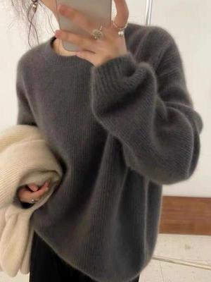 Europæisk Dame Løs Uldstrikket Sweater - Rund Hals Pullover