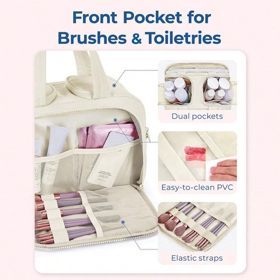 Convenient Travel Handheld Toilet Bag Fluffy Large Wide Opening Makeup Storage Bag