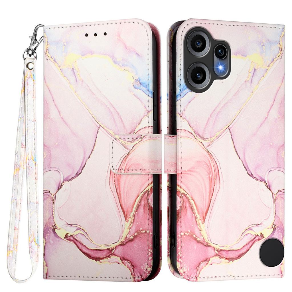 Etui na Nothing CMF Phone 2 Pro z paskiem, skórzane etui na telefon ze wzorem marmuru, z uchwytem na karty