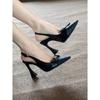 Xiaoxiang camellia thick-heeled sandals women's one-word with hollow pointed high heels