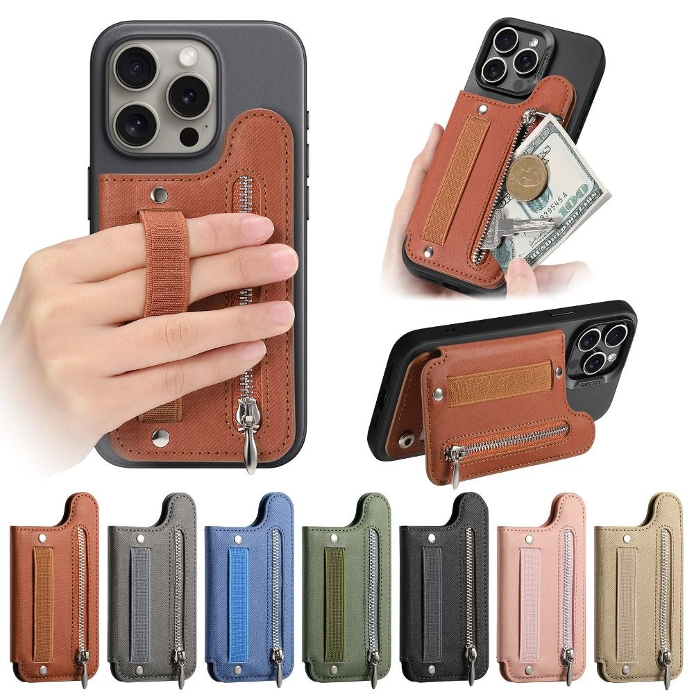 PU Leather Phone Card Bag RFID Blocking with Wrist Strap Phone Wallets Self-adhesive Phone Card Slot Holder Phone Accessories