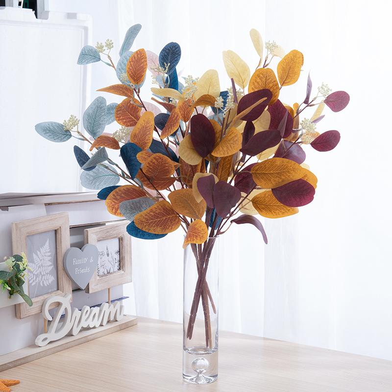 Artificial Eucalyptus Leaves Flowers Branch Fake Plant Decoration for Wedding Home Flower Arrangement Blue Pink Eucalyptus Decor