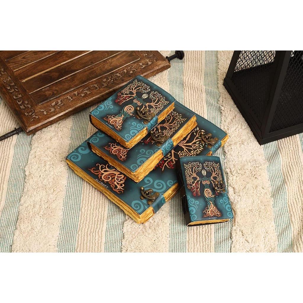 ALCRAFT Blank Spell Book of Shadows Journal with Lock Clasp Antique Handmade Deckle Edge Vintage Paper Leather Bound Journal