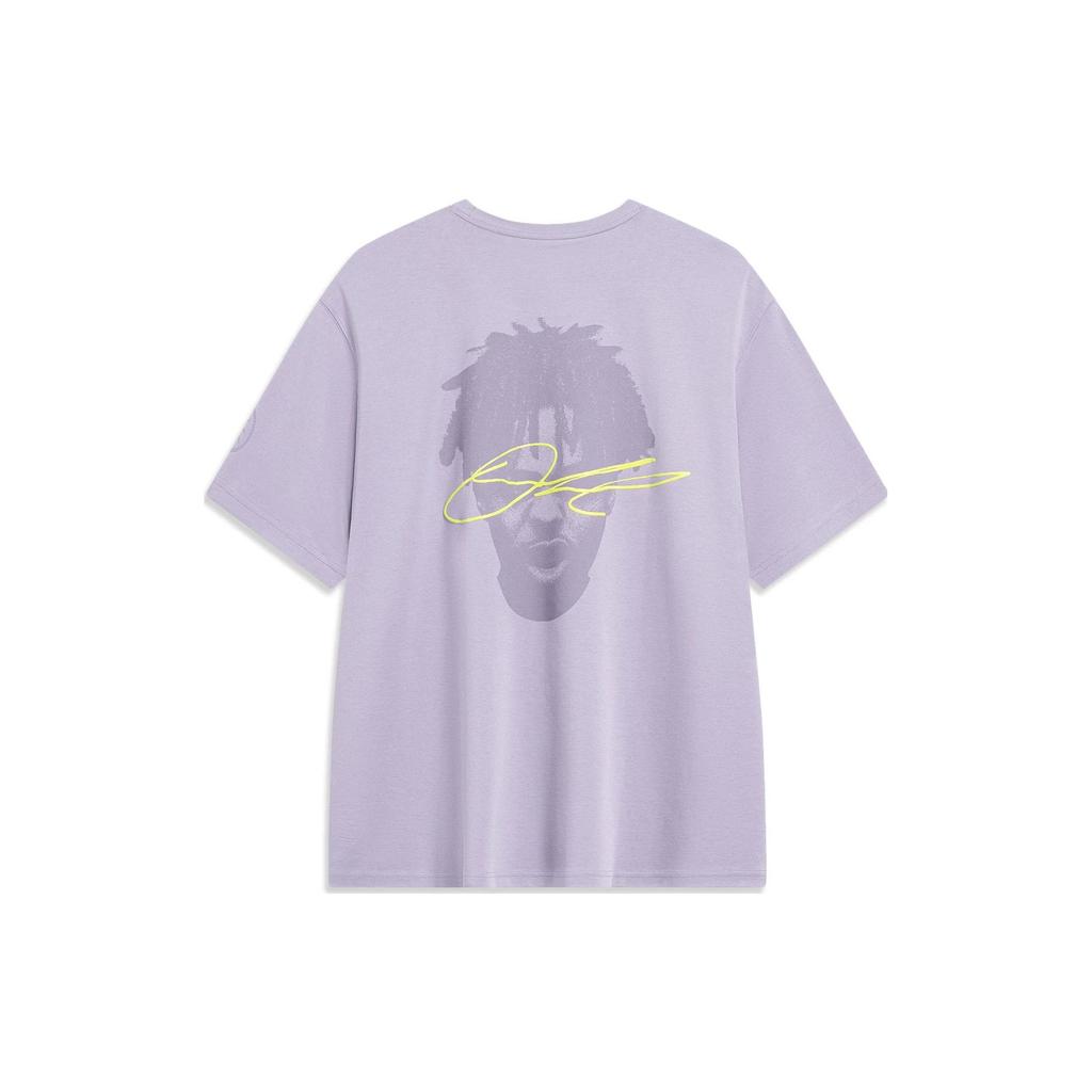 Li Ning Wade Series Character Head Portrait Print Loose Round Neck Short Sleeve T-Shirt Unisex Tops Smoky-Gray-Purple AHST609-3