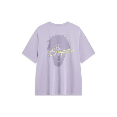Li Ning Wade Series Rakstura Galvas Portreta Apdruka Brīva Piegriezuma Apaļa Kakla Īsroku T-krekls Unisex Topi Dūmakaini Pelēki-Violets AHST609-3