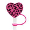 5pcs Straw Lid for Cups Heart-shaped Leopard Print Silicone Straw Cover Reusable Dust-proof Drinking Straw Cap Plugs