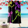 Neon Skeleton Party Vibes Print Beach Towel, Quick Drying, Suitable for Travel, Outdoor Sports, Jogging, the Beach and Swimming, Gift