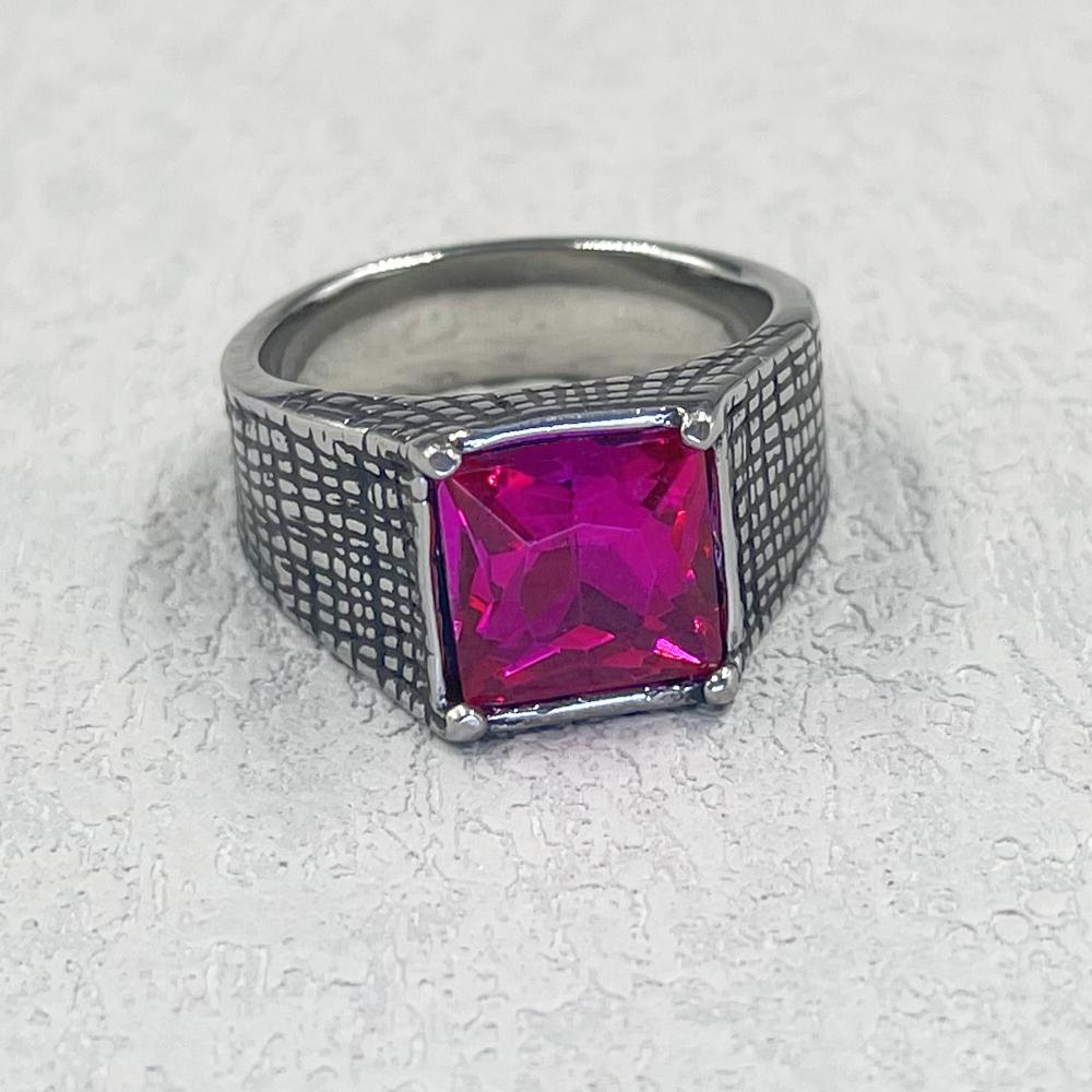 

Retro Ring for Man woman blue Green red Square Stone rhinestone 316L Stainless Steel Fashion hip hop Ring for Boy 13